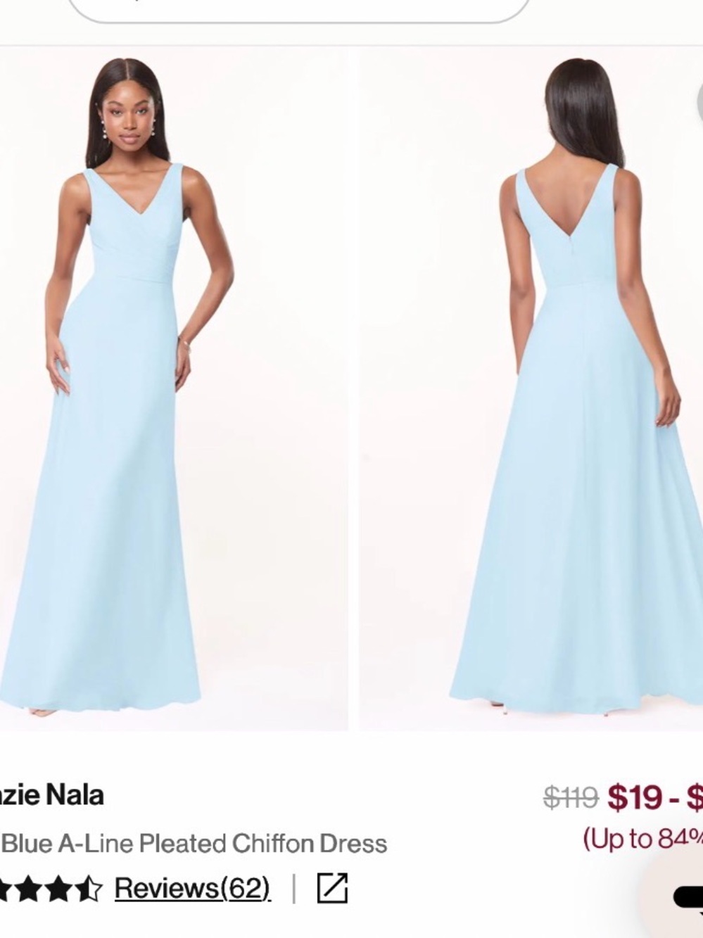 Azazie Light Blue V-Neck Chiffon Maxi Dress